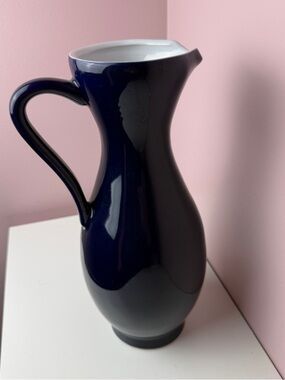 Cobalt Blue Tall Pitcher Made In Thailand 13” CottageCore Art Deco Minimalist